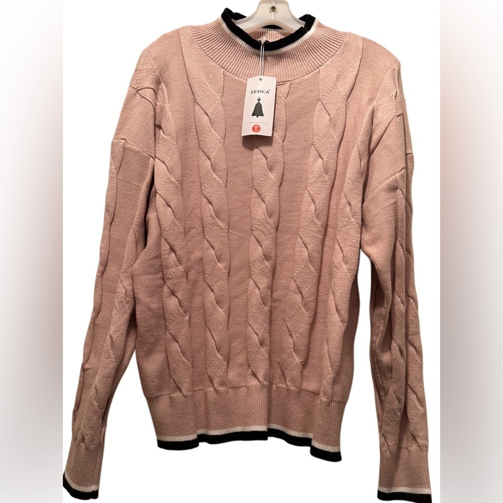 NWT Women's Casual Long Sleeve Mock Neck‎ Cable Knit Contrast Color Sweater XL